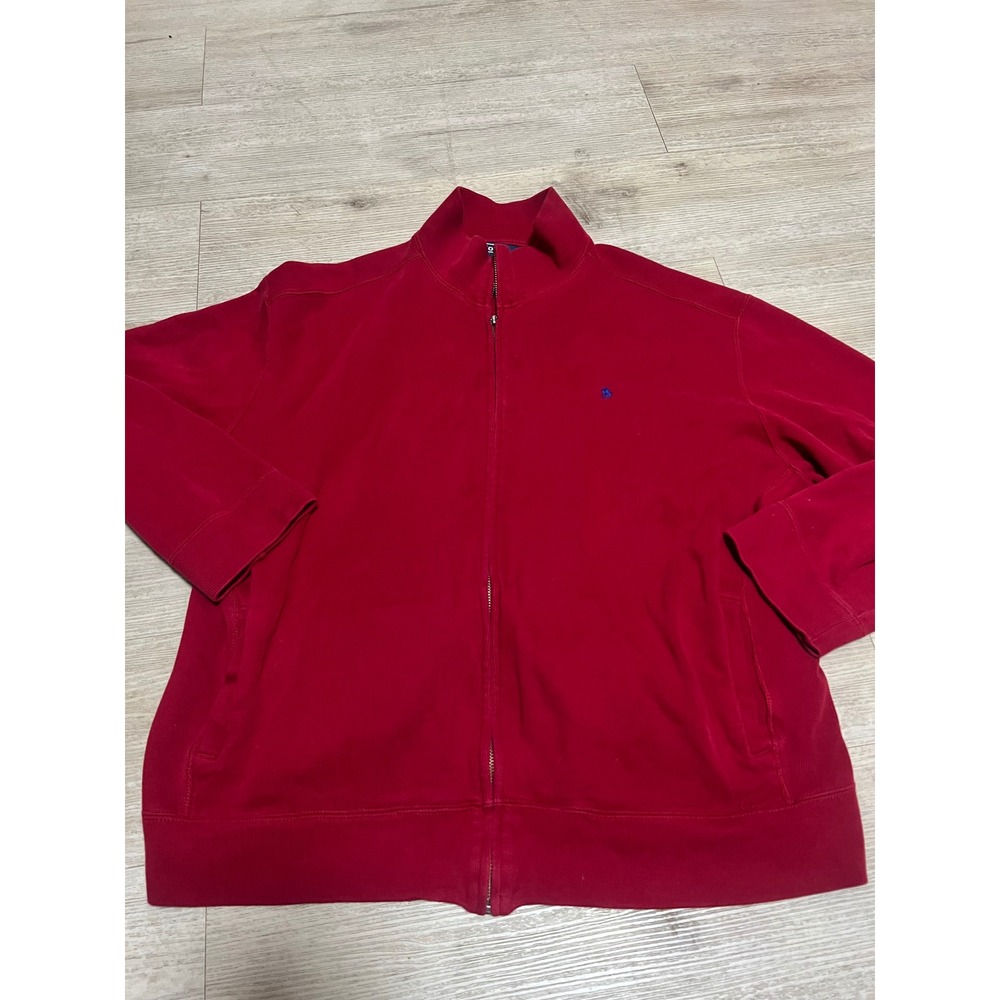 Polo Ralph Lauren Mens XL Red Full Zip Cotton Knit Sweater Blue Pony Logo